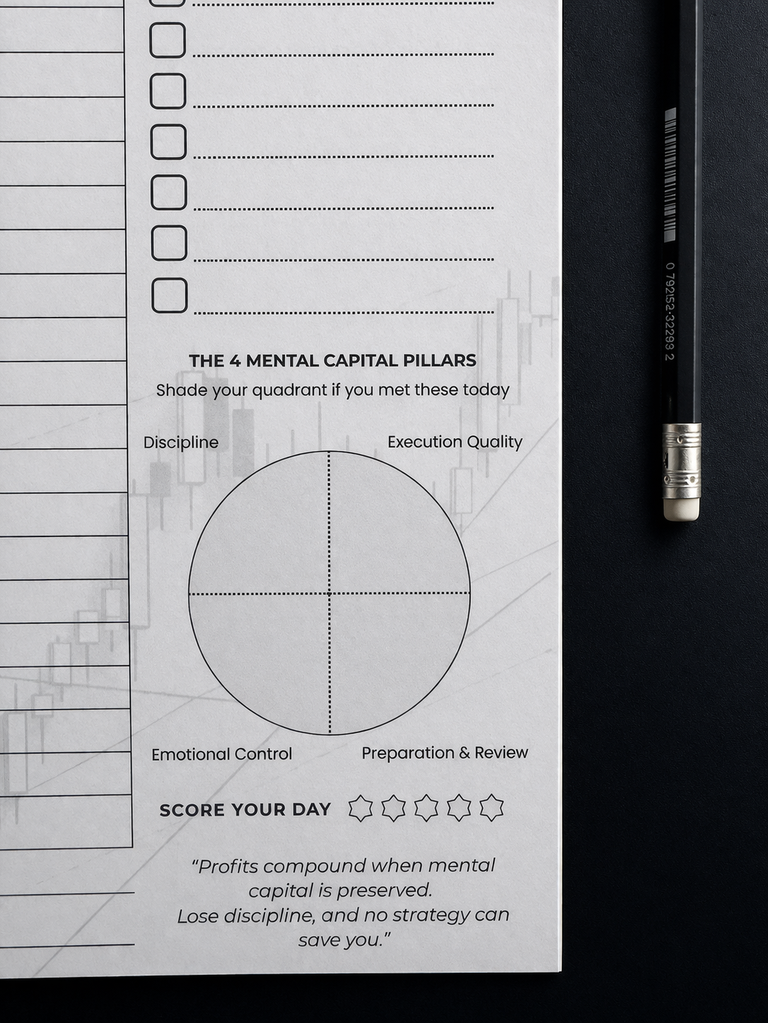 Sheet with '4 Mental Capital Pillars' assessment on a black background